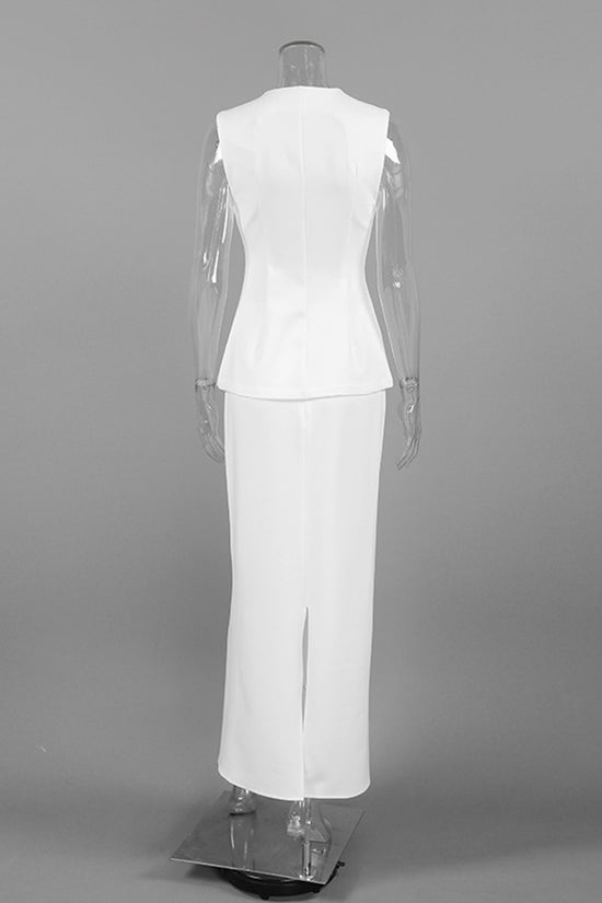 Buttoned Sleeveless Skirt Set