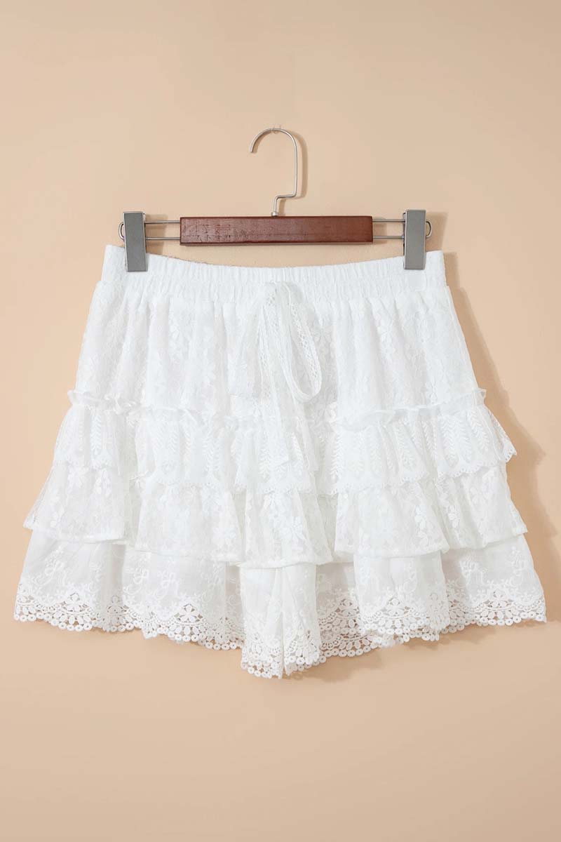 Lace Ruffle Tiered Elastic Waist Sweet Shorts