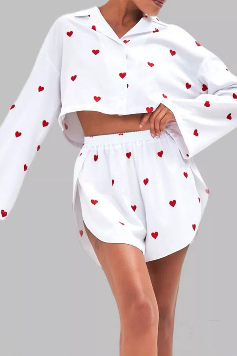 Heart Pattern Crop Pajama Set
