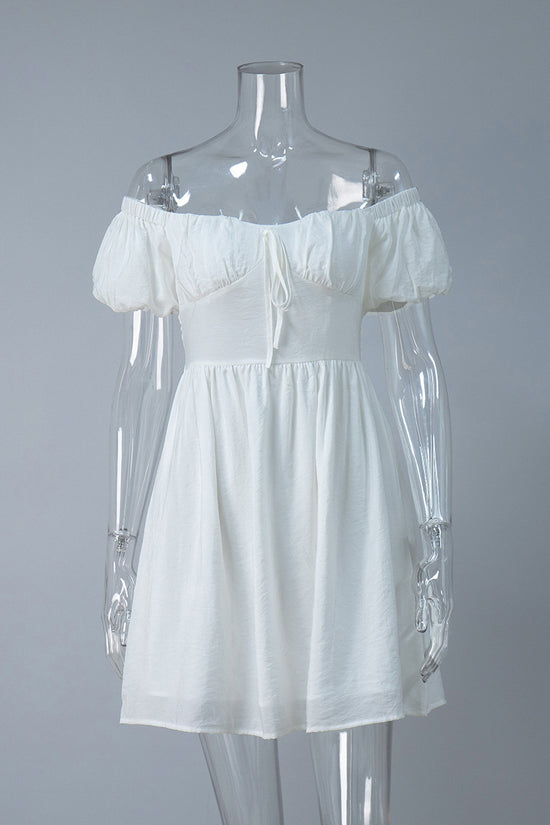 Off-Shoulder Puff Sleeve Casual Dress