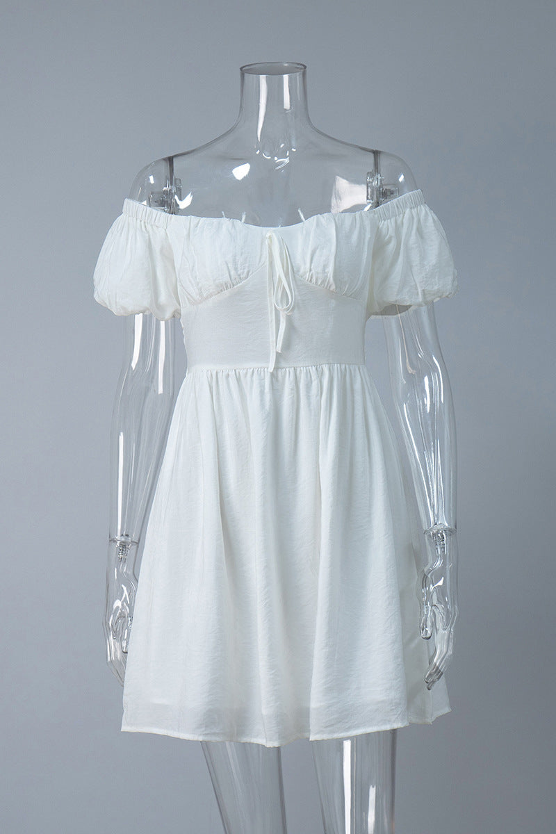 Off-Shoulder Puff Sleeve Casual Dress