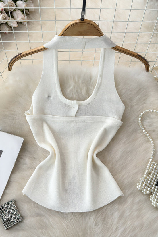 Buttoned Sleeveless Tank with Star Detail
