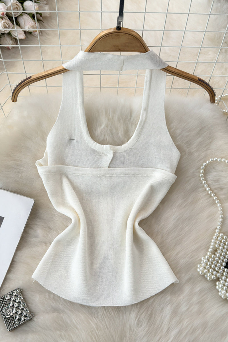 Buttoned Sleeveless Tank with Star Detail