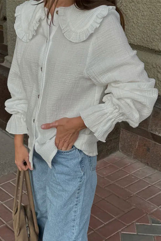Ruffled Collar Button-Up Blouse