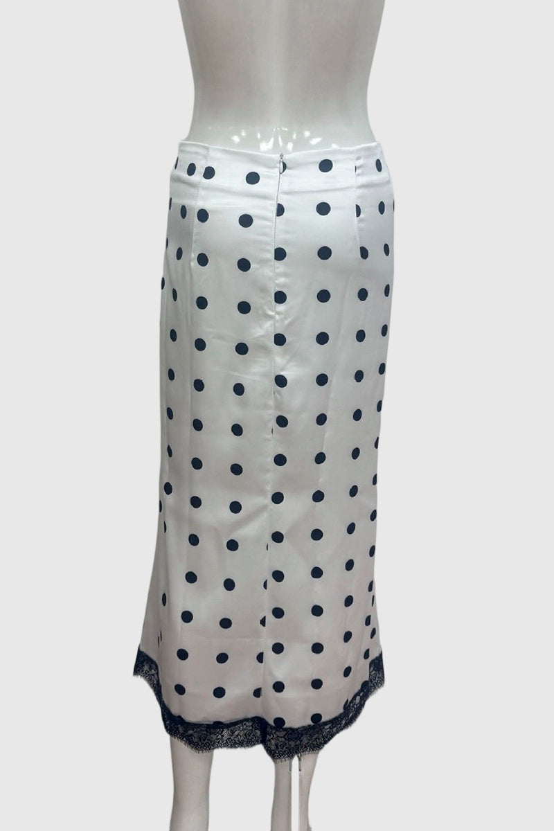 Polka Dot Midi Skirt with Lace Hem