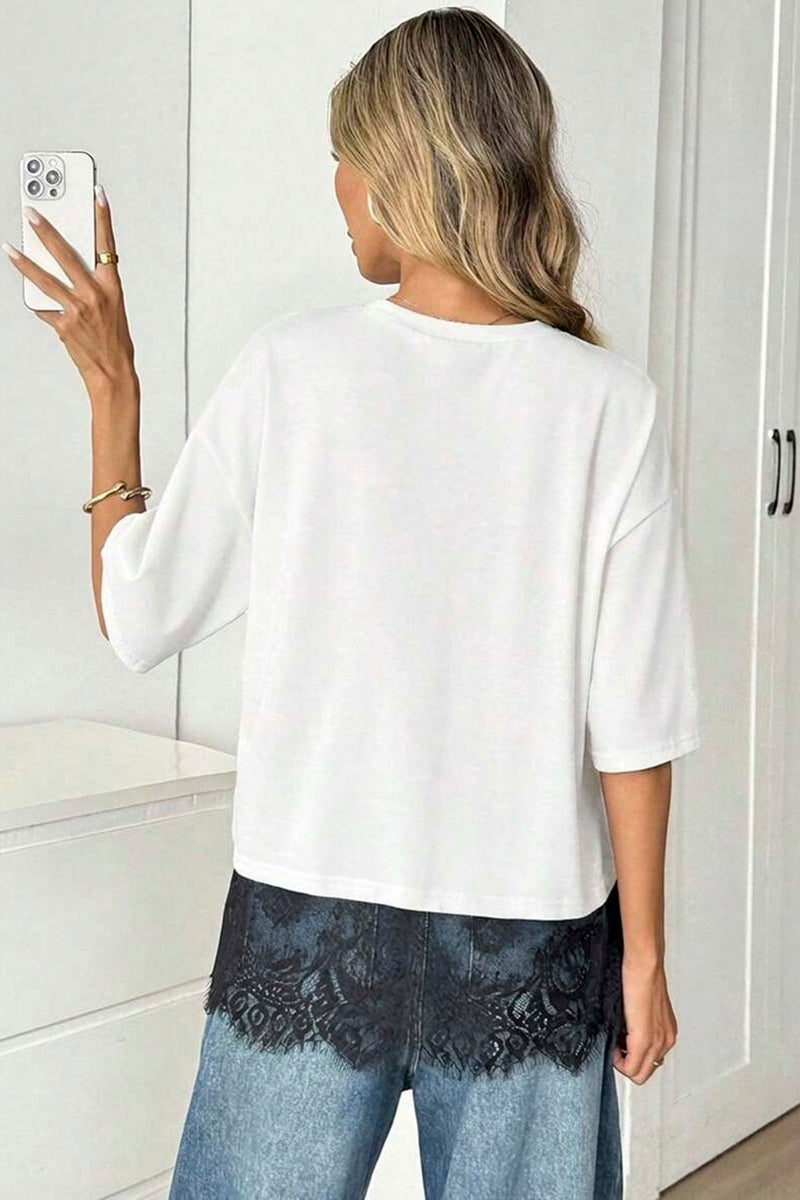 Lace Hem Short Sleeve T-Shirt