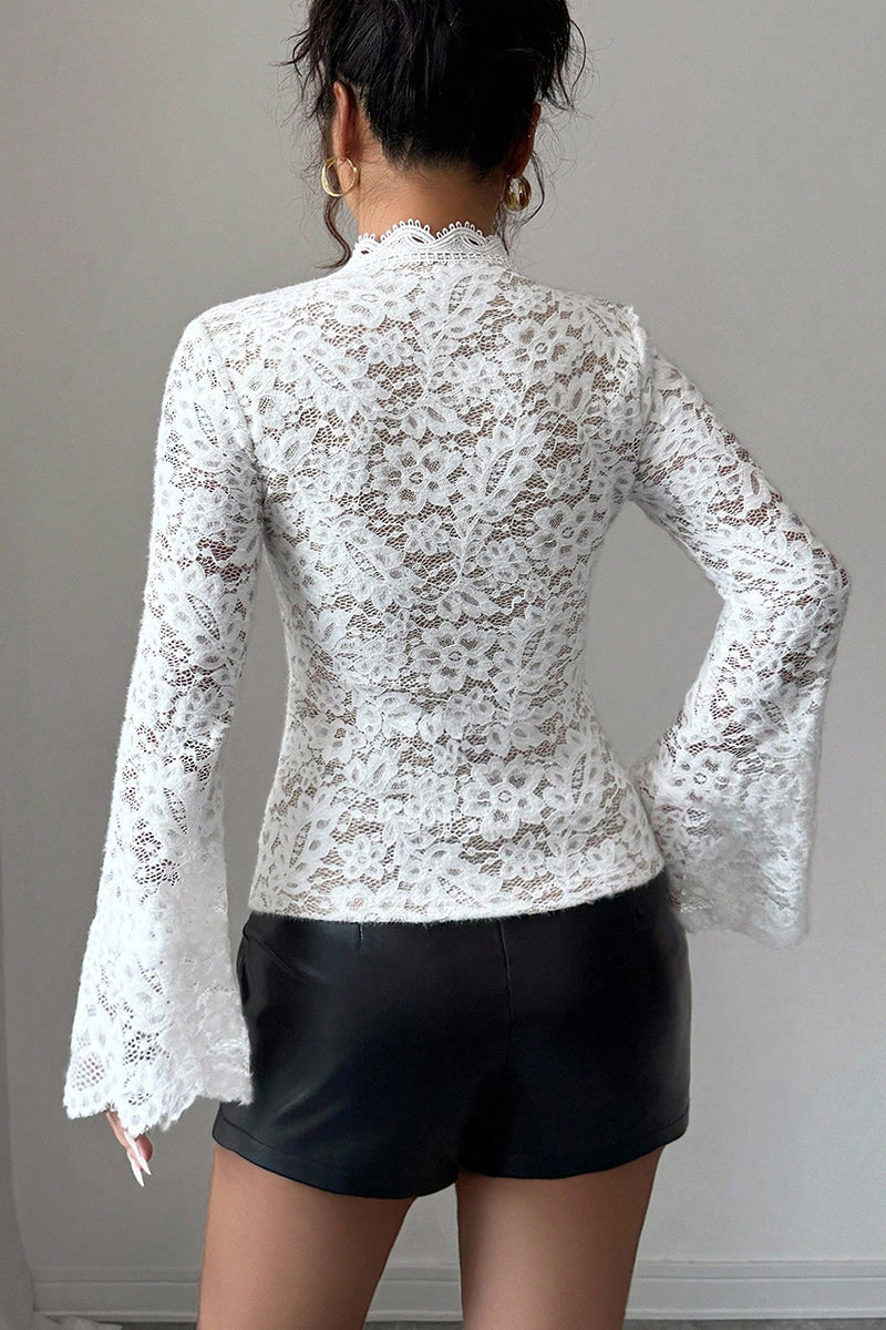 Scalloped Lace Bell Sleeve Top