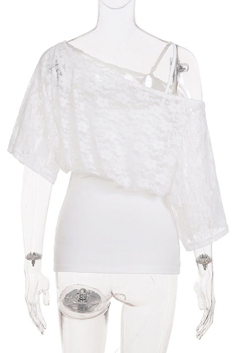 One-Shoulder Lace Casual T-Shirt
