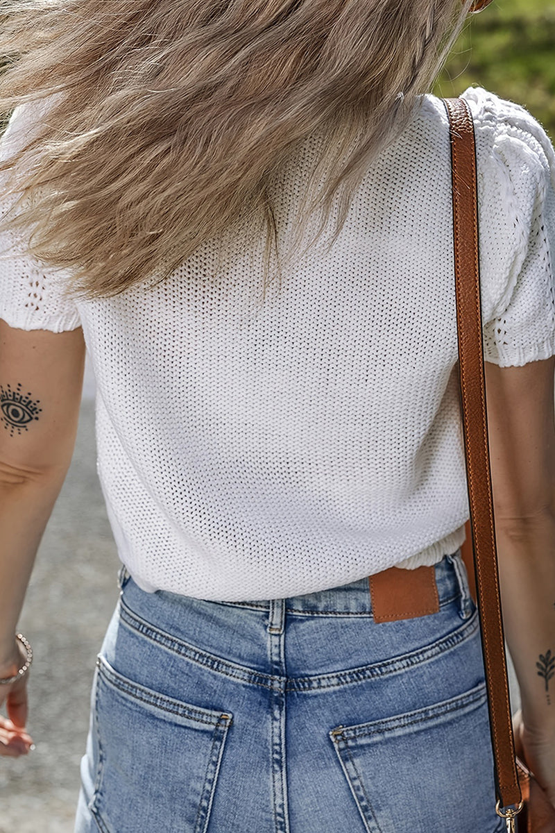 Trendy Crochet Knit Short Sleeve Top