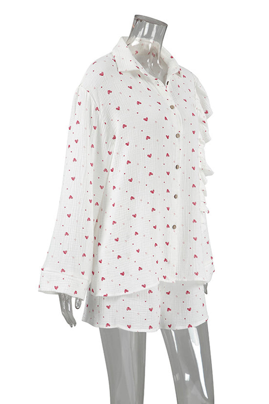 Heart Print Ruffle Pajama Set