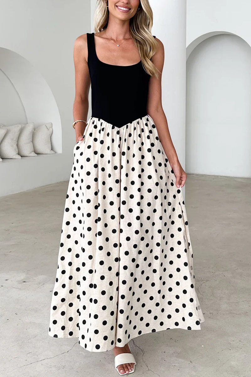 Polka Dot Sleeveless Maxi Dress