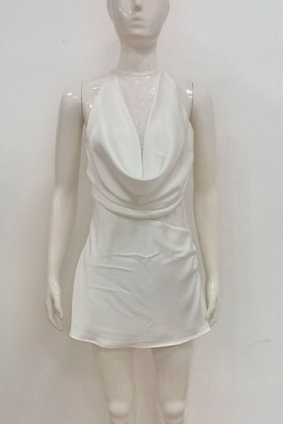 Sleeveless Mesh Panel Halter Dress