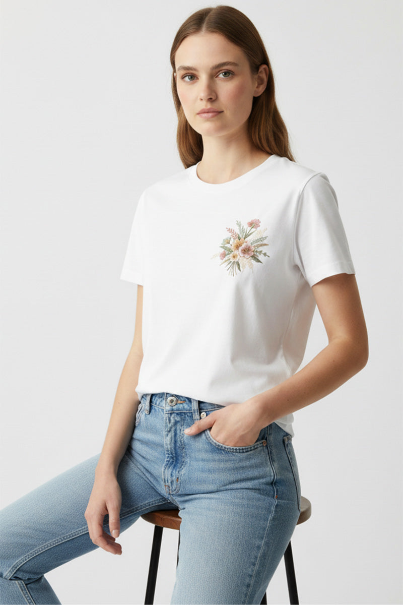 Petite Floral Embroidered T-Shirt