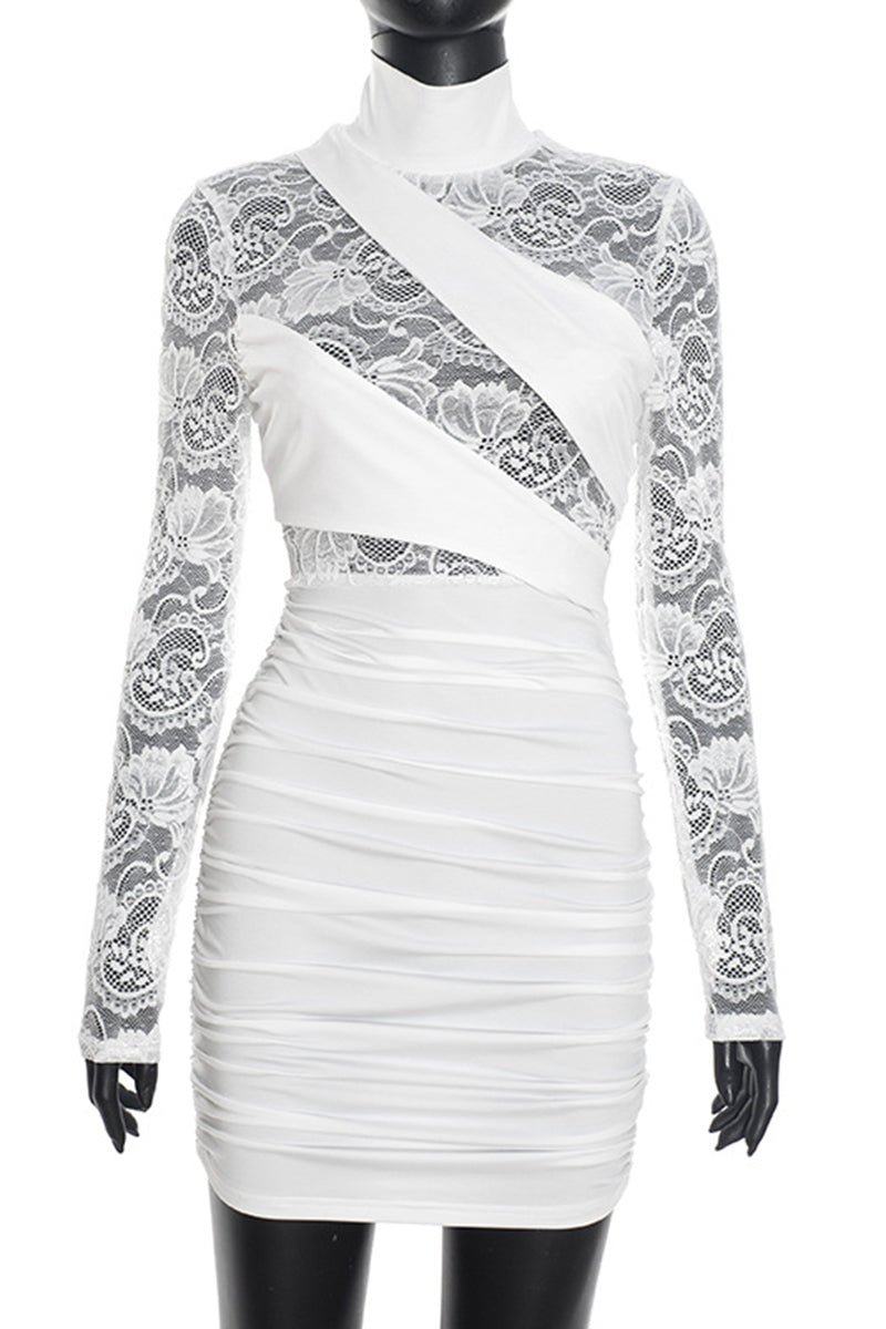 Lace Sleeve Bodycon Dress with Wrap Detail