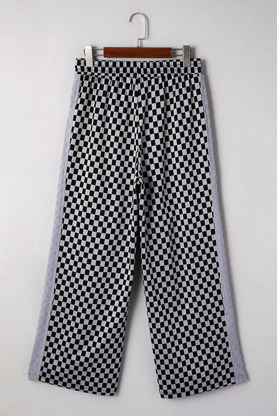 Checkerboard Drawstring Waist Casual Pants