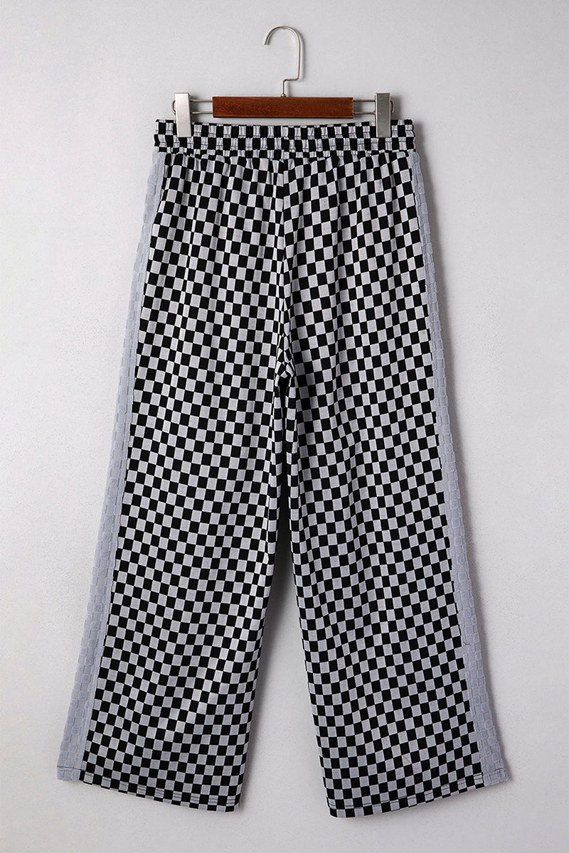 Checkerboard Drawstring Waist Casual Pants