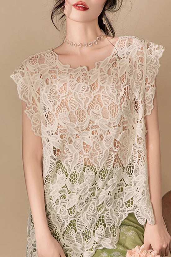 Sleeveless Crochet Hollow Cover Up Top