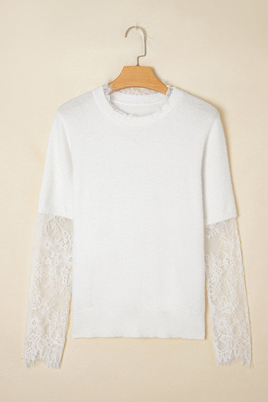 Lace Detail Sleeve Knit Top