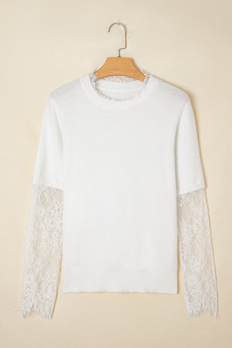 Lace Detail Sleeve Knit Top
