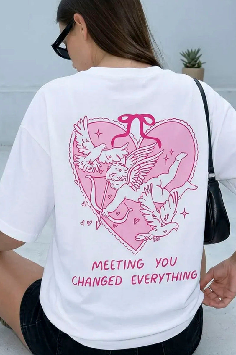 Heart Graphic Angel Print T-Shirt