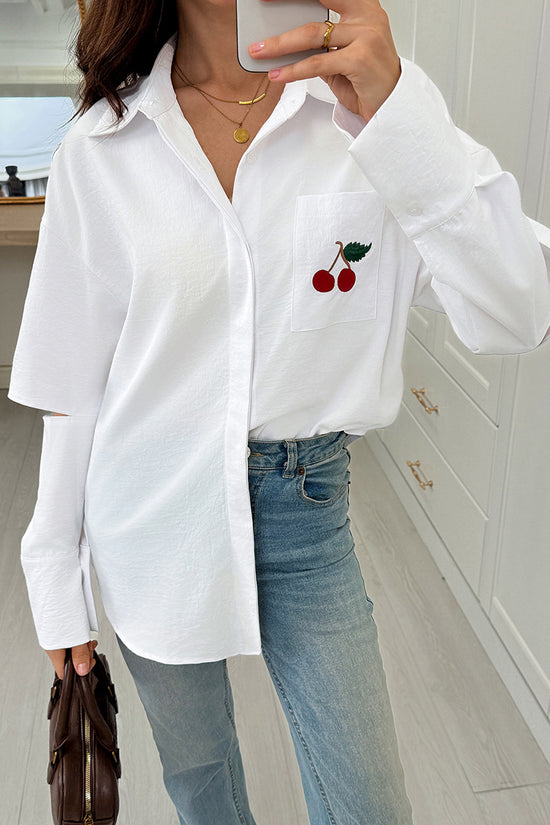 Cherry Pattern Open Sleeve Blouse