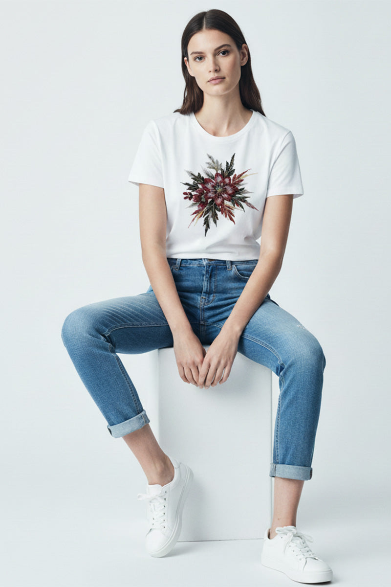 Bold Floral Embroidered T-Shirt