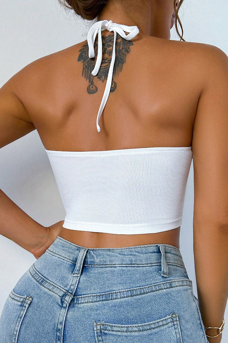 Halter Cutout Ribbed Crop Top