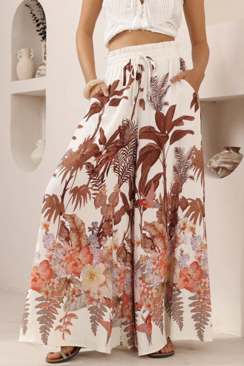 Floral Wide-Leg Casual Pants
