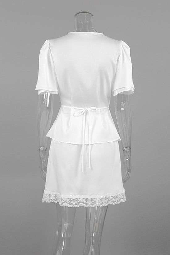 Elegant Lace Trim Skirt Set