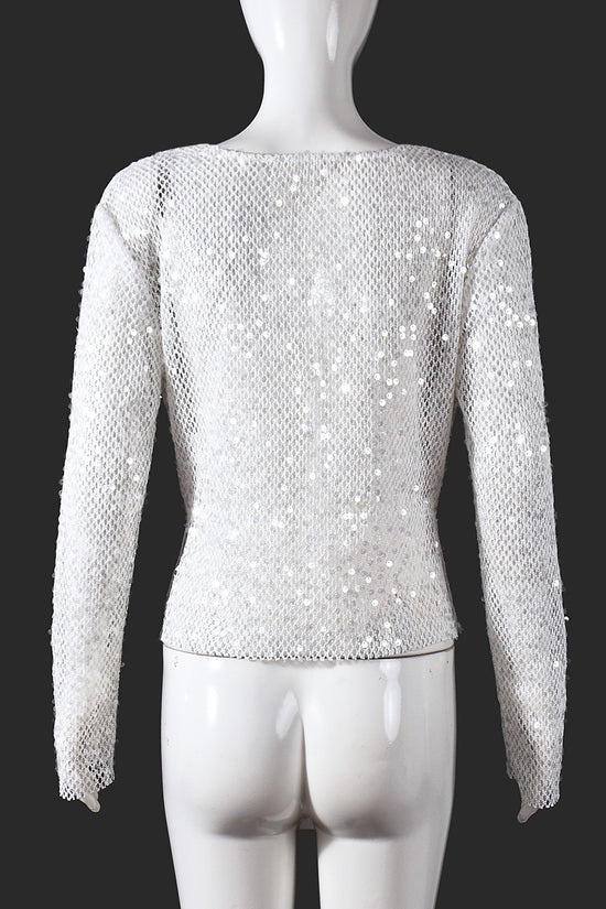 Plunging Sequin Long Sleeve Blouse