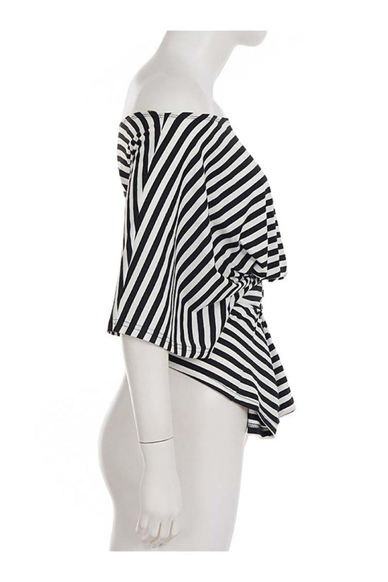 Off-Shoulder Striped Tie-Front Top