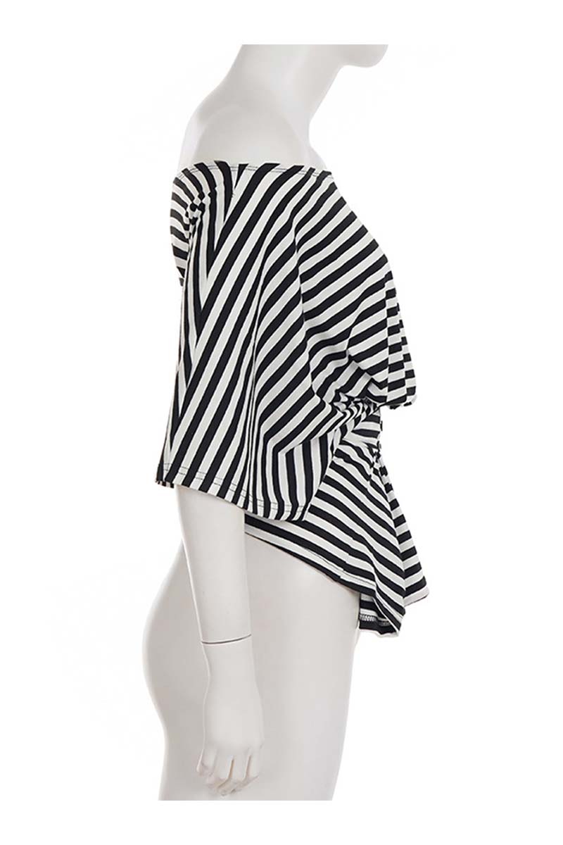 Off-Shoulder Striped Tie-Front Top