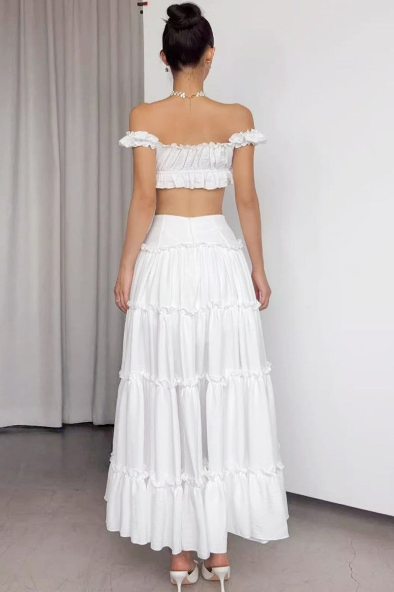 Ruffled Off-Shoulder Lace-Up Skirt Set