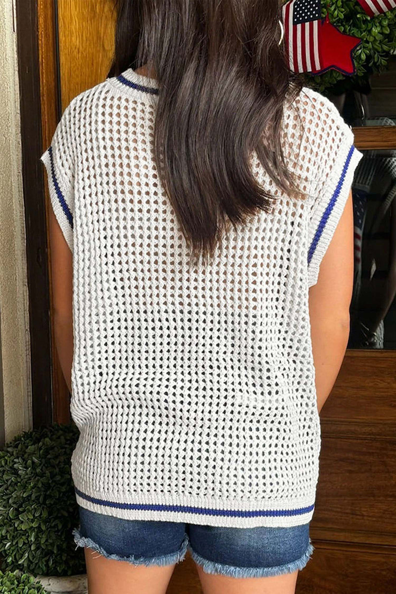 USA Flag Knitted  Sleeve Top