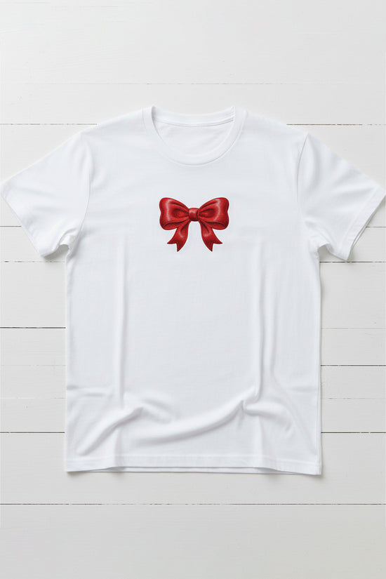Red Bow Embroidered T-Shirt