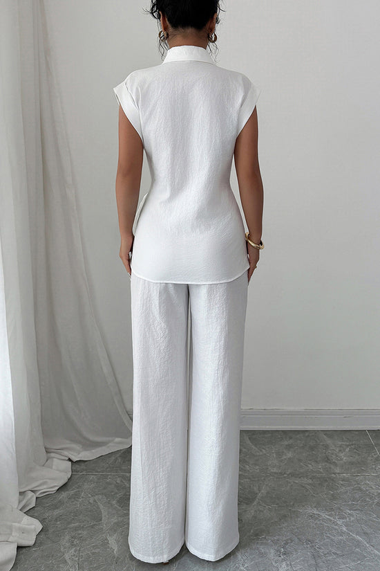 Elegant Sleeveless Shirt and Wide-Leg Pants Set