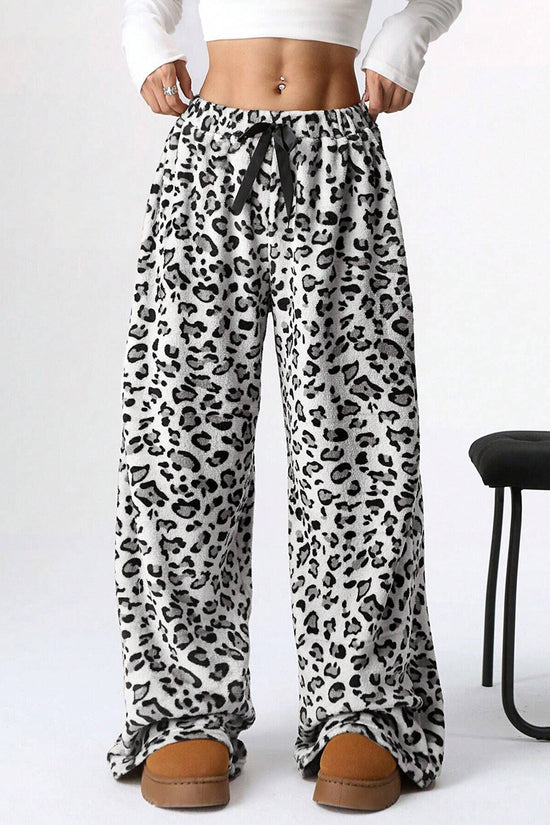 Leopard Print Drawstring Casual Pants