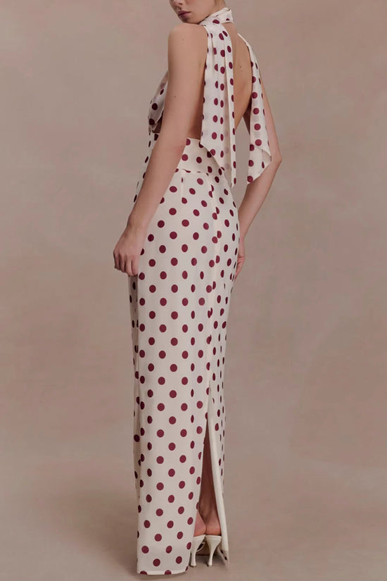 Halter Neck Polka Dot Maxi Dress