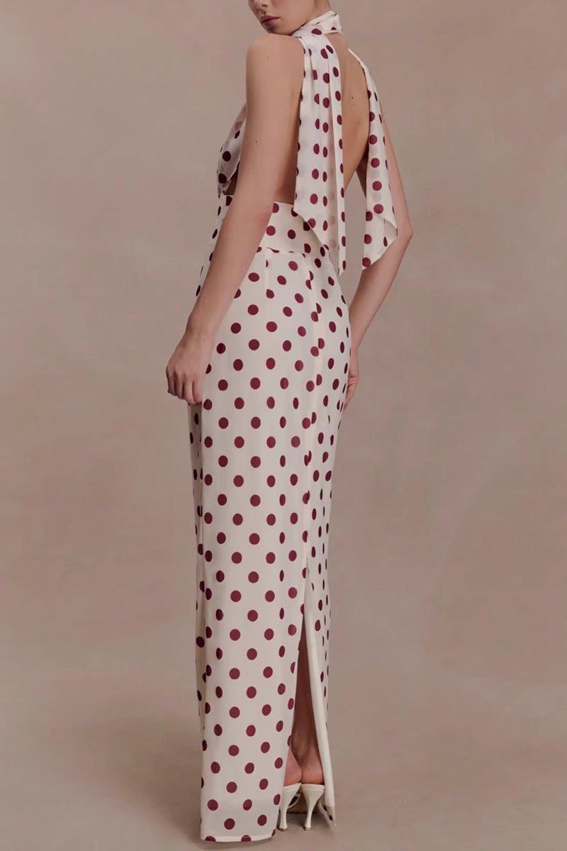 Halter Neck Polka Dot Maxi Dress