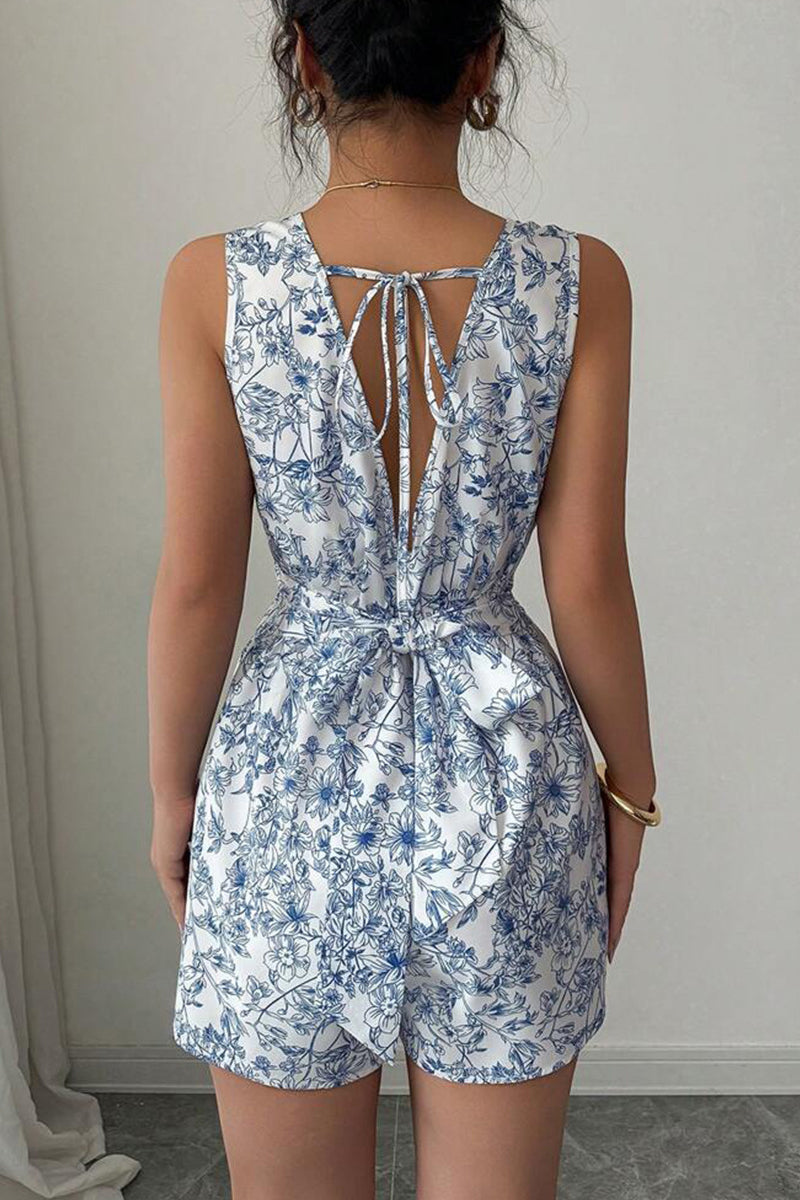 Floral Square Neck Sleeveless Romper