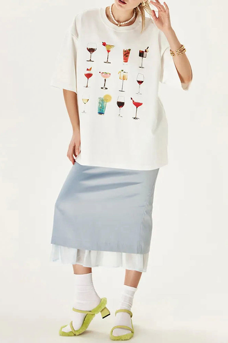 Cocktail Print Oversized Graphic T-Shirt