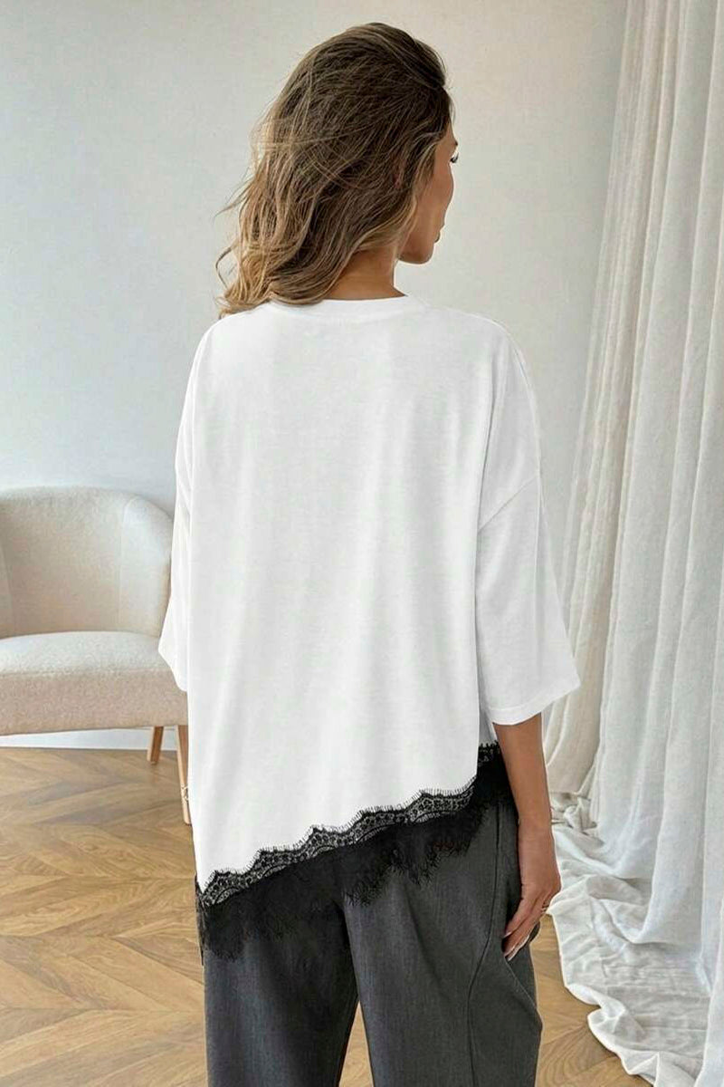 Elegant Lace Trim Loose Fit Top