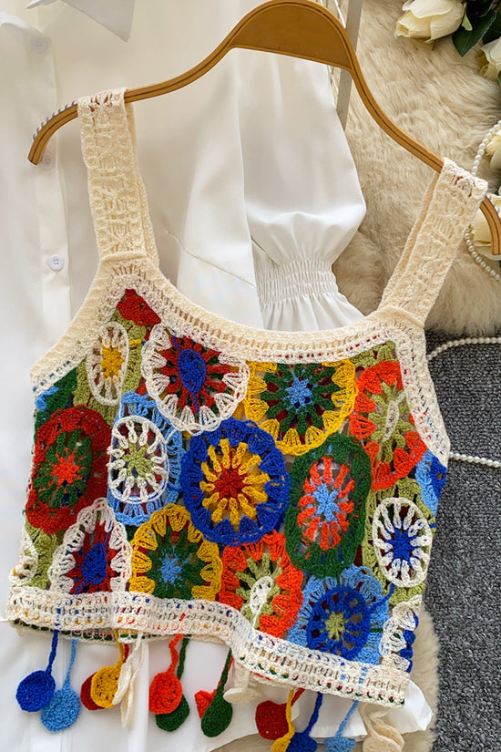 Crochet Patchwork Overlaid Shirt Set
