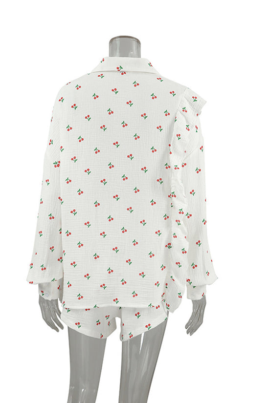 Cherry Print Button-Up Pajama Set