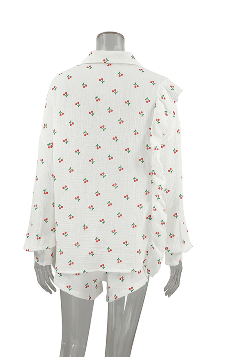 Cherry Print Button-Up Pajama Set
