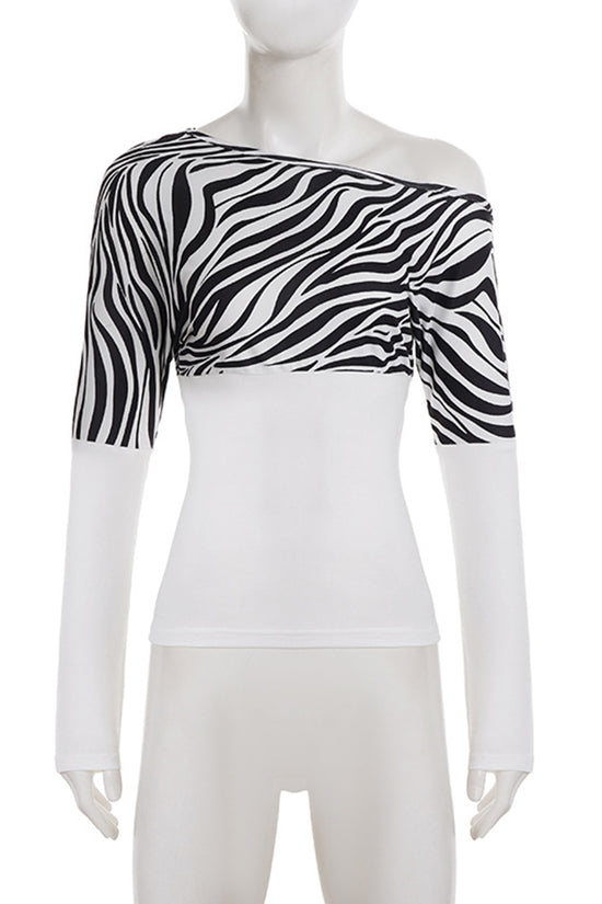 Asymmetrical Zebra Print Long Sleeve Top