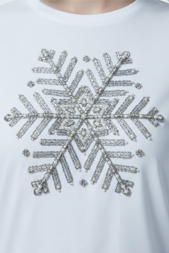 Silver Crystal Snowflake Embroidered T-Shirt