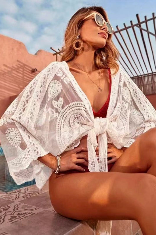 Front Tie Sheer Cover-Up Blouse