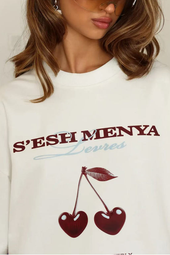 Graphic Cherry Print Oversized Tee