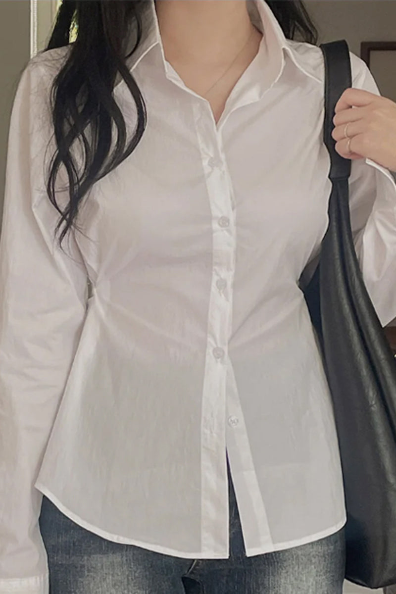 Classic Button-Up Long Sleeve Blouse